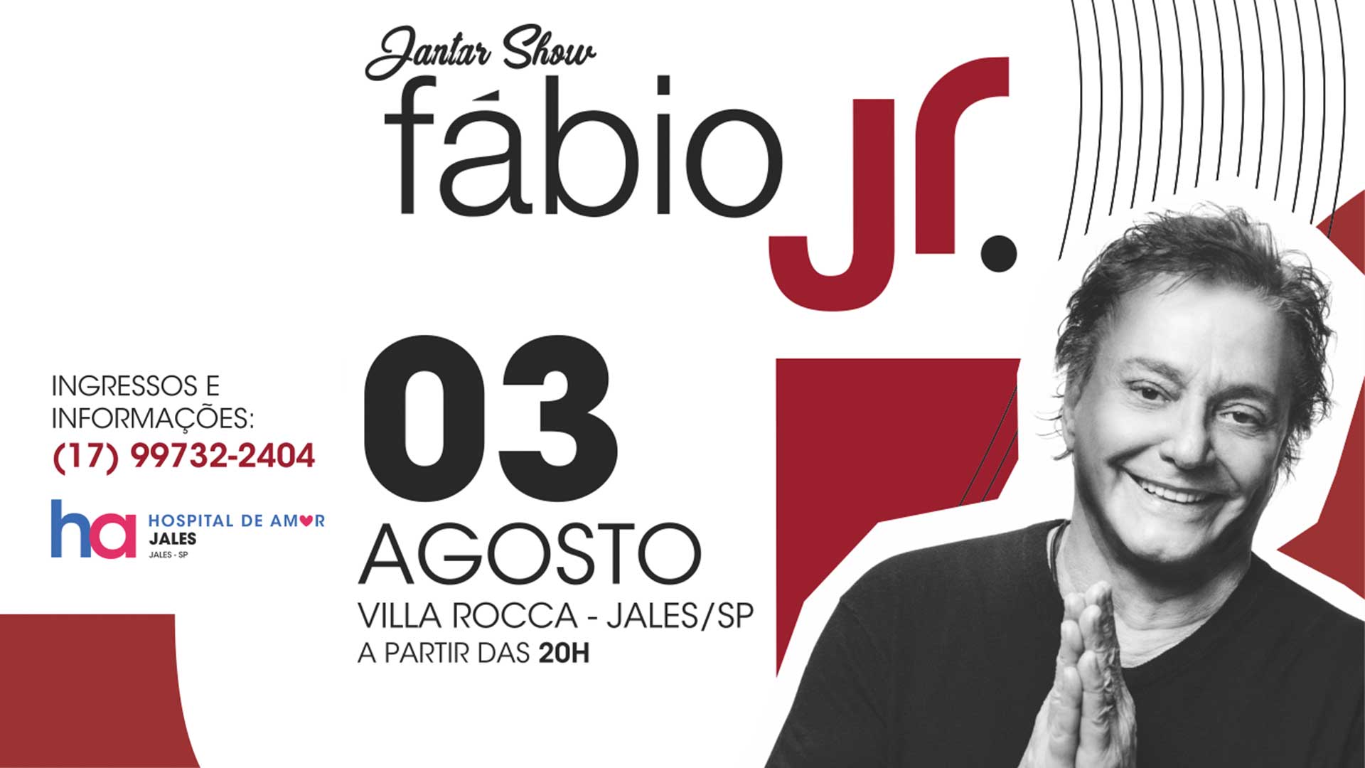 Fábio Jr. volta à Jales para jantar show em prol do Hospital de Amor - ACIJ